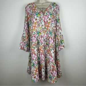 CeCe Floral Tiered Dress with Bell Sleeves sz 2X Bohemian Hippie Flirty